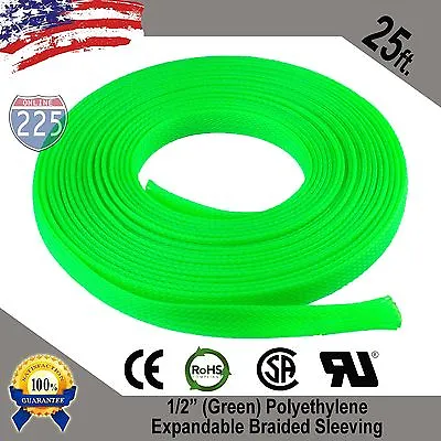 25 FT 1/2  Green Expandable Wire Cable Sleeving Sheathing Braided Loom Tubing US • $13.45