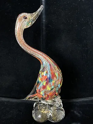 Vintage Murano Art Glass Swan Duck Figurine  Multicolored Gold W/ Gold Speckles • $32.50