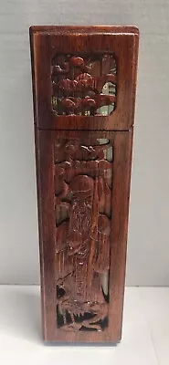 Vintage Carved JAPANESE 10 Wood Chopstick Set Box Holder Japan Asian Decor New • $22.46