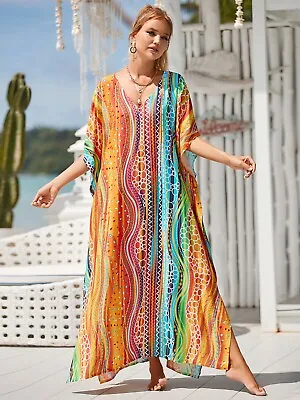 Au Stock Soft Cotton Oversize Kaftan Tunic Kimono Dress Bikini Cover Up Dr216-10 • $29.99