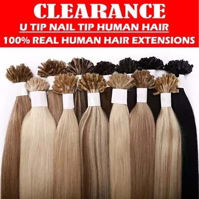 100% Real Remy Hair Keratin Pre Bonded Nail U Tip Glue Human Hair Extensions US • $75.92