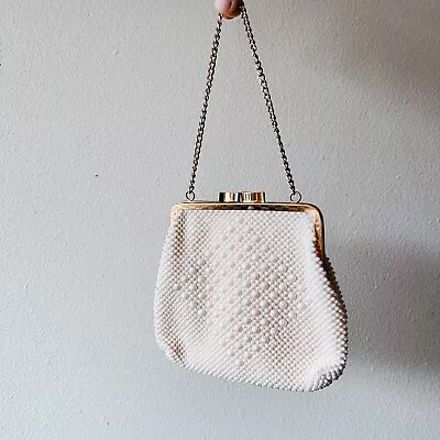 VTG Beaded Clutch Purse Evening Bag White Cream Made In Hong Kong Prom Pearl • $30