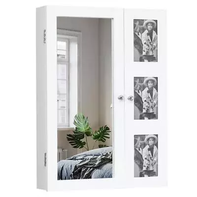 Wall Mounted Makeup Jewelry Box Photo Mirror Armoire Bathroom Cabinet Wood 23  • $48.99