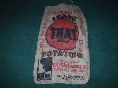 Vtg Idaho Potatoes  THAT  Brand Southland Produce Empty 100 Lbs. Burlap Sack Bag • $21.99