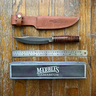 MARBLES Stacked Leather DAMASCUS 6.5  Field Knife W/Sheath MR-807D [M5] • $9.99