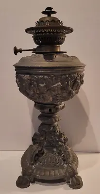 Antique C1930s Greek Mythology Themed Pewter Oil Lamp (Poseidon Mermaid Griffin) • $220.95