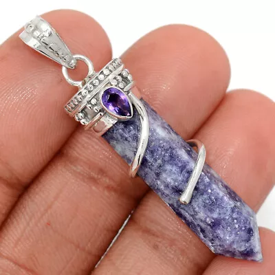 Natural Purple Lepidolite & Amethyst Point Sterling Silver Pendant AW6 CP39230 • $14.99