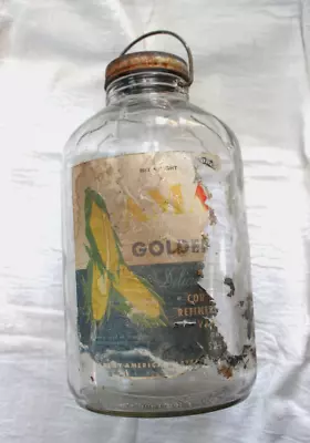 Vintage 1 Gal Golden Corn Syrup Glass Jug With Metal Handle • $12