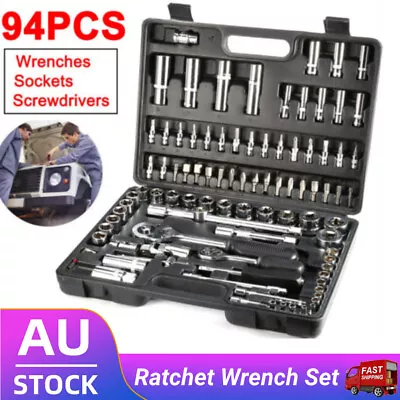 94pcs Mechanics Spanner & Socket Set Tool Kit Car Repairing Home Using 1/2  1/4  • $66.98