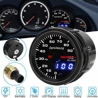 0-100 PSI 2'' 52mm Oil Pressure Gauge Meter 7 Color Car Digital Pointer W/Sensor • $36.98