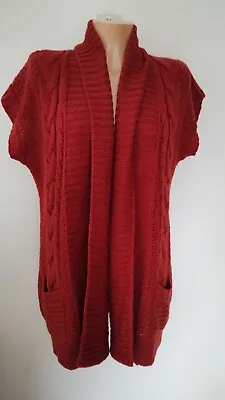 Long Rust Knitted Waistcoat Jacket With Pockets Size 14 BNWT • £12