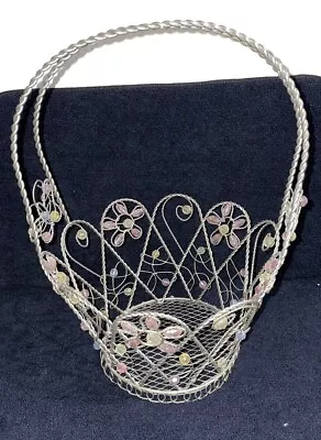 Vintage Metal Wire Basket With Beads & Flowers. 11 X 7 • $8