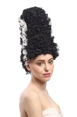 Wig Halloween Lady Bride Frankenstein Bridal Beehive Black White Strand • $12.77