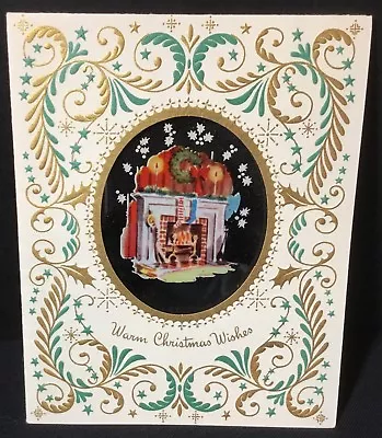 VTG “Thru-Vue” Embossed Christmas Card Fireplace Stockings Clear Oval W/Picture • $2.99