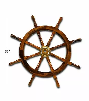 36  Brass Nautical Big Ship Steering Spoke Wheel Wooden Teak Pirate Decorative • $99
