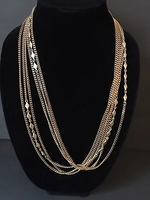 Vgt Rare Flapper Style Monet 3 Strand 54” Gold Tone Chains W Brush Gold Accents • $19.98