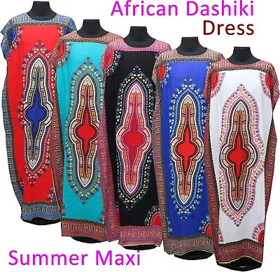 New Womens Long Maxi Cotton Kaftan Dress Summer Dashiki African UK 12-24 FIT • £7.95