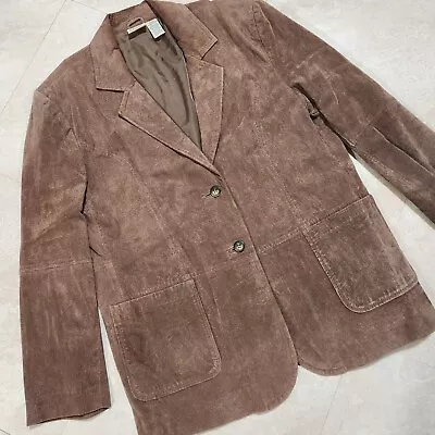 VTG St Johns Bay Mens XL Suede Leather Brown 2 Button Blazer Jacket Coat • $38.95