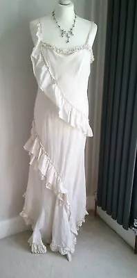 Vintage Designer Watcher Crinkle Long Dress In Cream Fully Lined • £27