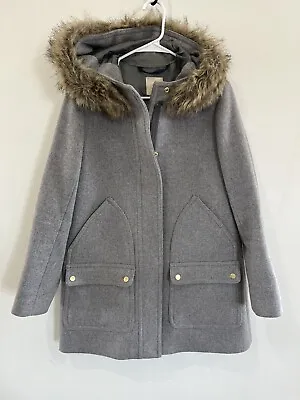 J.CREW Women's Chateau Parka Stadium Cloth Gray Wool Size 4Faux Fur • $39.99