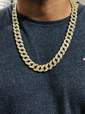 Mens Ice Ice Out Miami Cuban Link Chain 14k Gold Finish Bling BUST DOWN 24  • $29.59