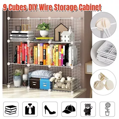 9 Cube White DIY Wire Storage Shelves Cabinet Metal Display Shelf Toy Book AU • $37.99