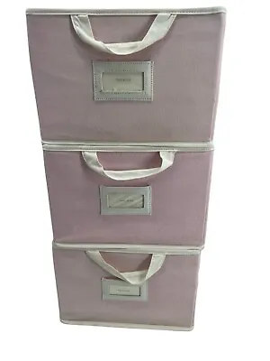 $29.99 • Buy Set Of 3 Pottery Barn Kids Pink & White Pop-Up Canvas Labeled Tote Storage Bins