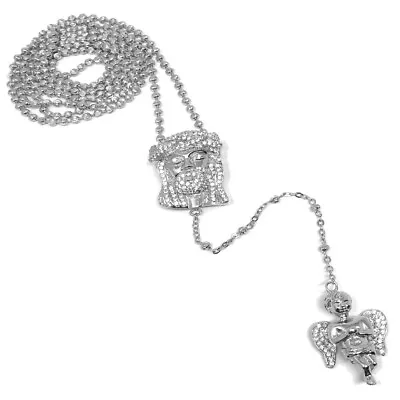 Mens Sterling Silver Pendant Jesus Head Necklace Chain Rosary Bead Chain Cherub • $129.99