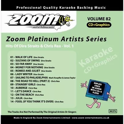 Zoom Karaoke Platinum Artists Vol. 82 CD+G - Hits Of Dire Straits & Chris Rea • £3.95