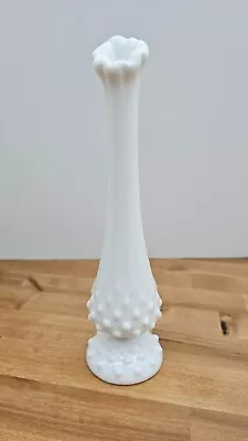 Vintage 9” Swung Stretch Pedestal Hobnail White Milk Glass Bud Vase • $19.99