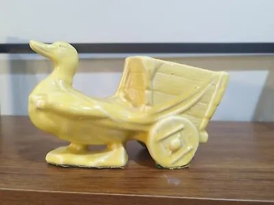 Vintage McCoy Pottery Yellow Duck Pulling Wagon Planter 1940's • $23