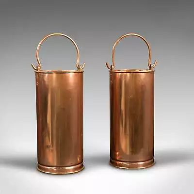 Pair Of Antique Hall Stick Stands English Copper Umbrella Bucket Victorian • $1660.78