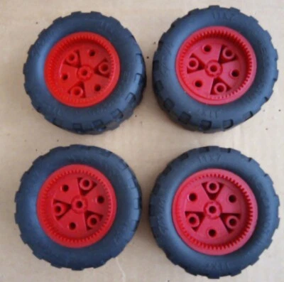 £7 • Buy Meccano  4 Red Wheels & 4 Black Tyres Spare Parts 