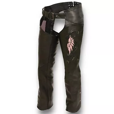 Milwaukee Leather Motorcycle Chaps ML1179 Black With Pink Wing Detail Womens 4XL • $81