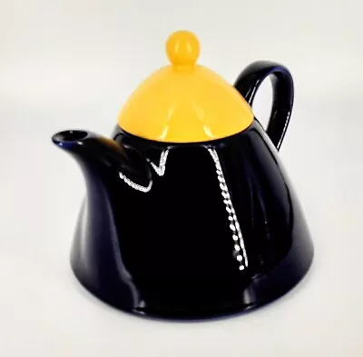 Pagnossin Treviso Italy Teapot Navy W Yellow Lid Ceramic Vintage MCM Modern • $21.99