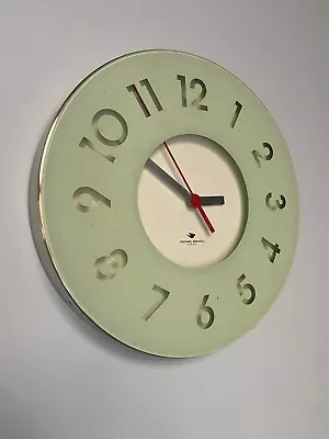 Michael Graves Celadon Glass Wall Clock Teal & Brushed Stainless Steel Edge  • $35
