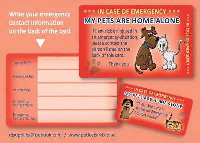 Dog Cat Pet Rescue Home Alone Plastic ICE (In Case Of Emergency) Card & Key Fob • £3.75