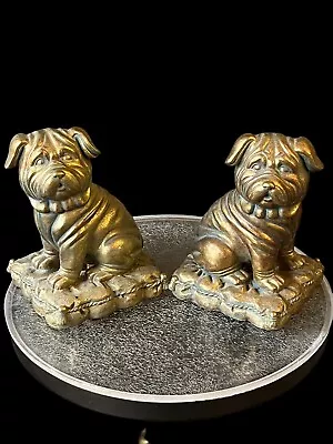 RARE! FIND Vintage Gold Patina Pug Dog Bookends • $129