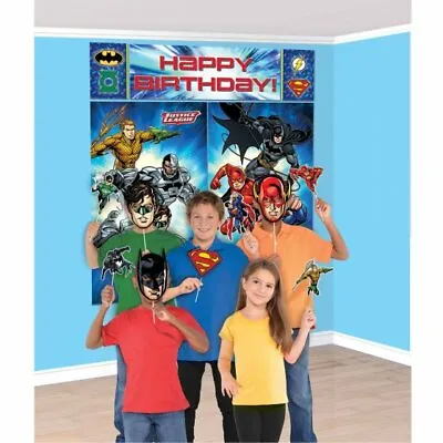 $19.99 • Buy Justice League Scene Setter With 12 Photo Props Kids Birthday Party Decoration