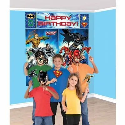 Justice League Scene Setter With 12 Photo Props Kids Birthday Party Decoration • $19.99