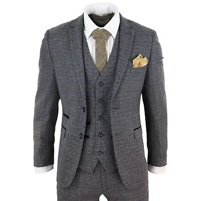 Mens 3 Piece Suit Tweed Check Vintage Retro  Tailored Fit 1920s • $240.49