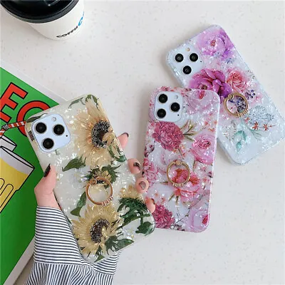 $10.44 • Buy Glitter Marble Silicone With Ring Phone Case Cover For IPhone14 Pro Max 13 12 11