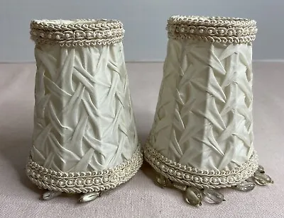 Set Of 2 Mini Cream & Beige Fabric Lamp Shades With Beaded Tassels • $25