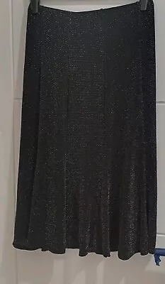 Saloos Women's Black Shimmer Midi Skirt Size 12 Elasticated Waist Lined • £4.99