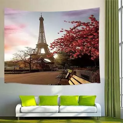 Extra Large Tapestry Wall Hanging Eiffel Tower Floral Art Architecture Fabric • $24.11