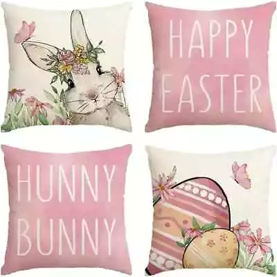 4pcs Easter Happy Rabbit Printed Cushion / Pillow Covers Home Decor - 45x45 Cm • £8.70