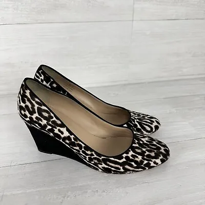 J.Crew Martina Leopard Print Calf Hair Wedges Shoes Size 9 Brown Leather Italy • $39.95