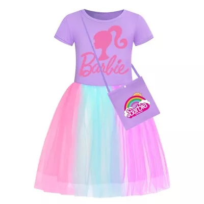 Kids Girls Barbie Rainbow Stars Tulle Princess Party Fancy Tutu Dress With Bag • £9.99