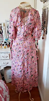 £7 • Buy Topshop Pink Wildflower/Floral Embroidered Button Down Midi Dress Size 12
