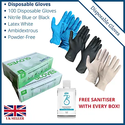 Disposable Nitrile Latex Gloves BLUE BLACK WHITE Powder Free Non Sterile 100 • £2.99